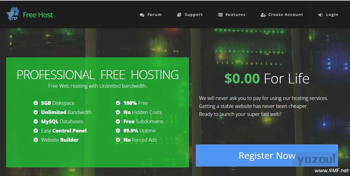 Profreehost.com 5G PHP空间 MySql数据库 无限带宽