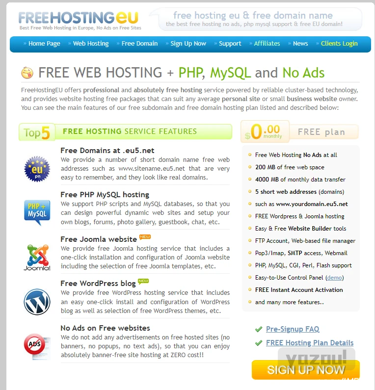 FreeHostingEU.com 200M 免费PHP空间 /4G流量 免费SSL